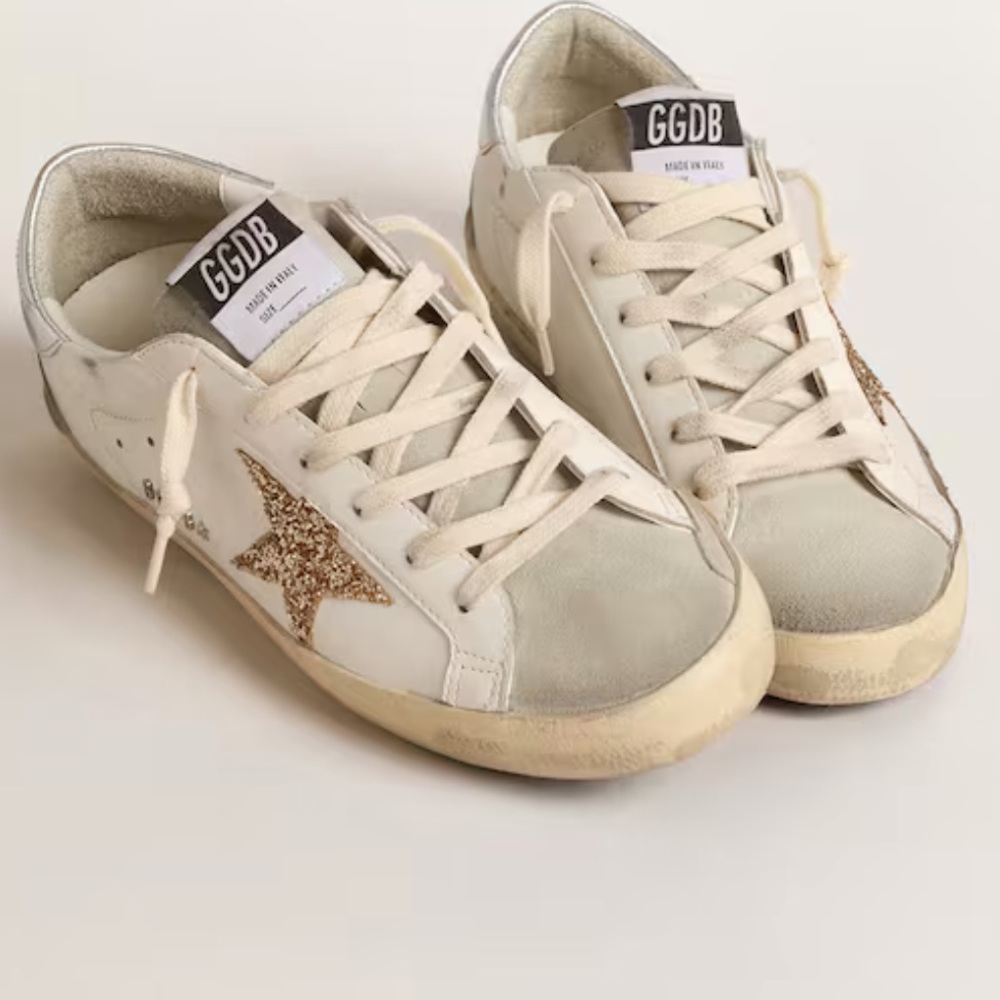 Golden Goose  with gold glitter star and ice-gray suede inserts size 40
